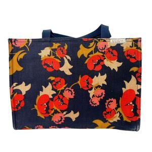 Spartina 449 Navy Orange Floral Canvas Large Market Tote Shoulder Bag